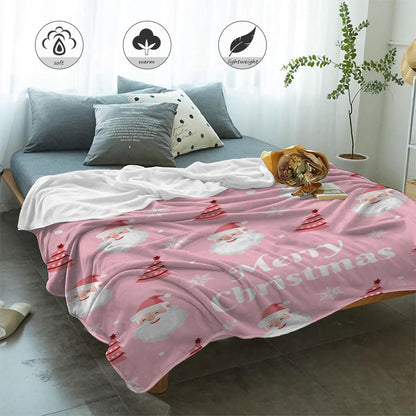 Neatee Living Christmas Throw Blanket Queen Size Pink Cute Santa Claus Blanket Xmas Winter Holiday Blanket Bed Couch Large Big Soft Lightweight Fuzzy Plush Fleece Blankets and Throws 90x90