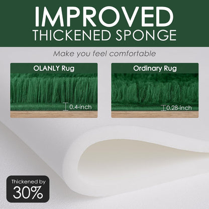 OLANLY Area Rug - Soft Fluffy Shaggy Design | Machine Washable 4x5.9 ft - Dark Green for Living Room & Bedroom