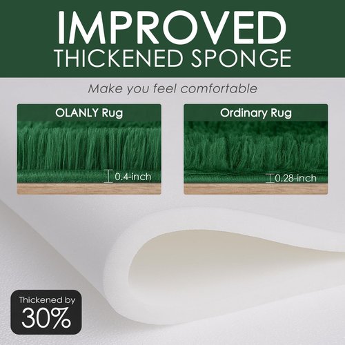 OLANLY Area Rugs for Living Room Bedroom, Machine Washable 4x5.9 ft Soft Fluffy Shaggy Bedside Rug, Indoor Floor Carpet for Kids Girls and Boys, Dorms, Nursery Rooms, Home Decor Aesthetic, Dark Green