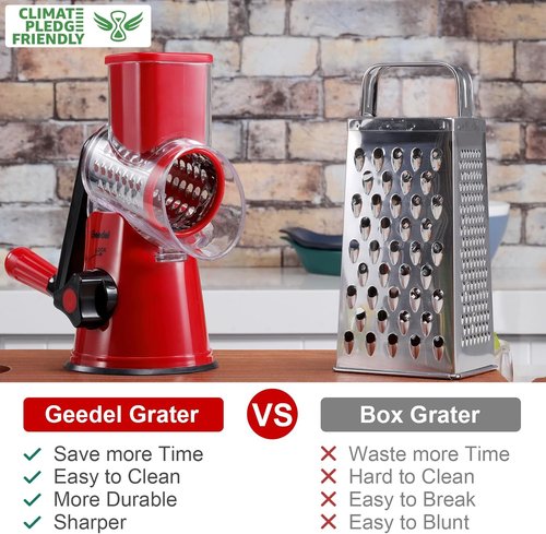Geedel Rotary Cheese Grater - Versatile Kitchen Mandoline Slicer with 3 Blades | Easy to Clean for Fruits & Vegetables