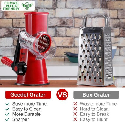 Geedel Rotary Cheese Grater - Versatile Kitchen Mandoline Slicer with 3 Blades | Easy to Clean for Fruits & Vegetables