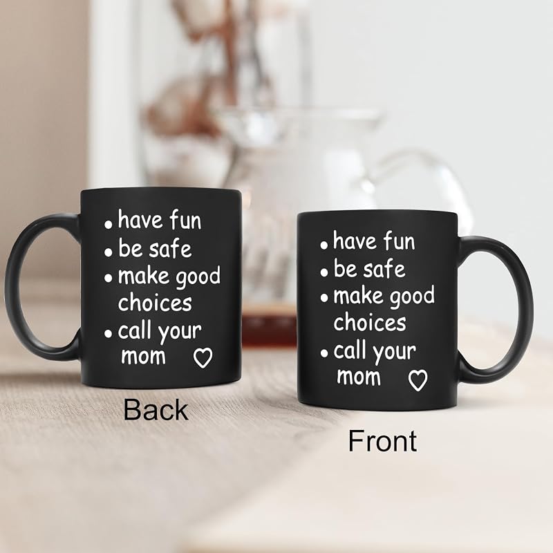 Black 11 Oz Funny Call Your Mom Coffee Mug – Ceramic Gag Gift for College Freshmen, Graduation