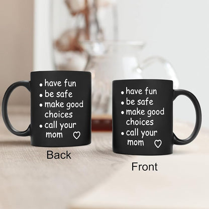 Black 11 Oz Funny Call Your Mom Coffee Mug – Ceramic Gag Gift for College Freshmen, Graduation
