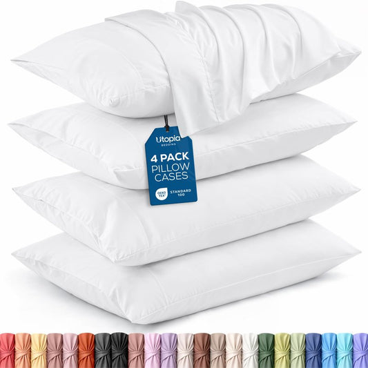 Utopia Bedding Queen Pillow Cases - 4 Pack - Envelope Closure - Soft Brushed Microfiber Fabric - Shrinkage and Fade Resistant Pillow Covers Queen Size 20 X 30 Inches (Queen, White)