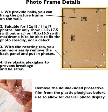JCJMY 12x18 Picture Frame - Elegant Gold Wall Display for 11x17 Photos with Mat or 12x18 Without Mat