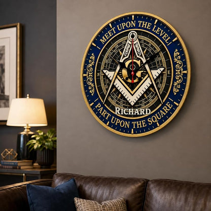 Personalized Masonic Wall Clock - Meet Upon The Level, Custom Name