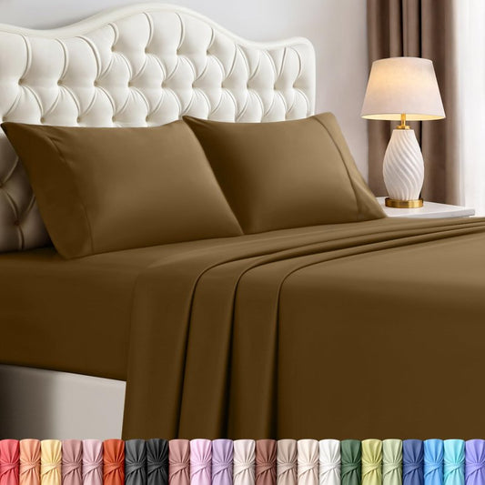 Utopia Bedding King Size Sheet Set – 4 Piece Bed Sheets, Soft and Breathable Microfiber, Includes 1 Fitted Sheet, 1 Flat Sheet and 2 Pillowcases – Oeko Tex (Mocha)