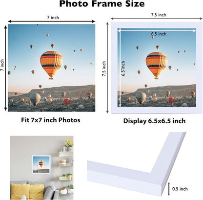 JCJMY 7x7 Picture Frame - White Wall Hanging & Tabletop Display | Shatter-Resistant Plexiglass