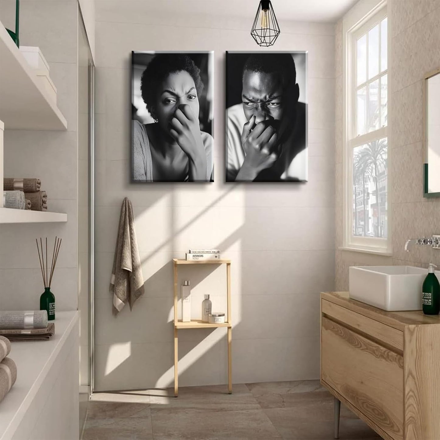Skiennix Funny Bathroom Canvas Wall Art - Black & White Comedy Movie Posters | Ready to Hang (8x10in)