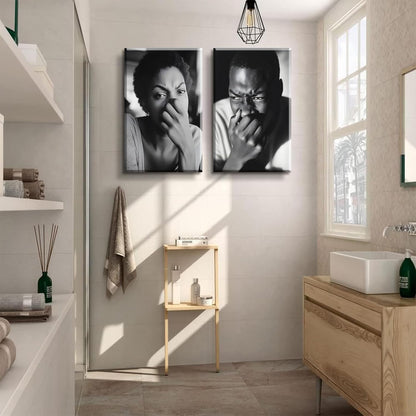 Skiennix Funny Bathroom Canvas Wall Art - Black & White Comedy Movie Posters | Ready to Hang (8x10in)