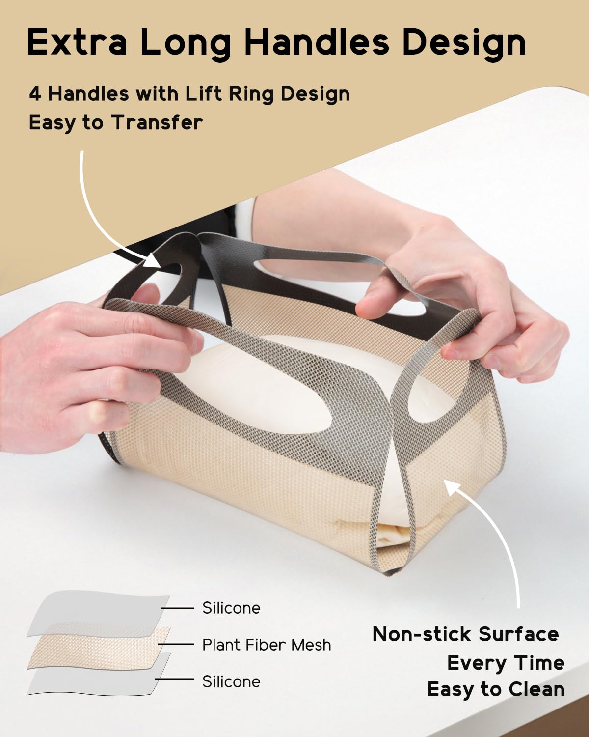 Reusable Silicone Bread Loaf Pan Liner, Food-Grade Silicone Bread Sling, Loaf Pan Lifters - Non-Stick & Easy Clean Dough Transfer Tool with 4 Handles - Best Fits 9x5" or 1.5lb Loaf Pans - Pack of 2