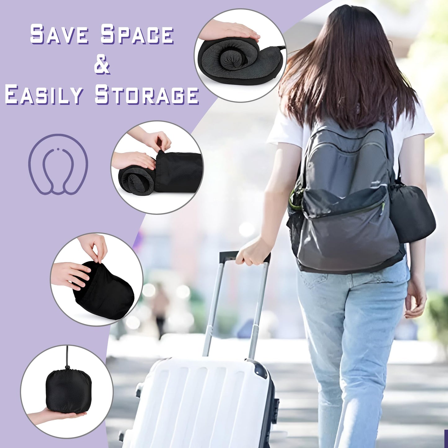 Phent zari Neck Travel Pillow, Upgraded Memory Foam Pillow for Airplane, Machine Washable, Adjustable Flight Pillow, Suitable for Sleeping Airplane, Car, Office and Home (Black)
