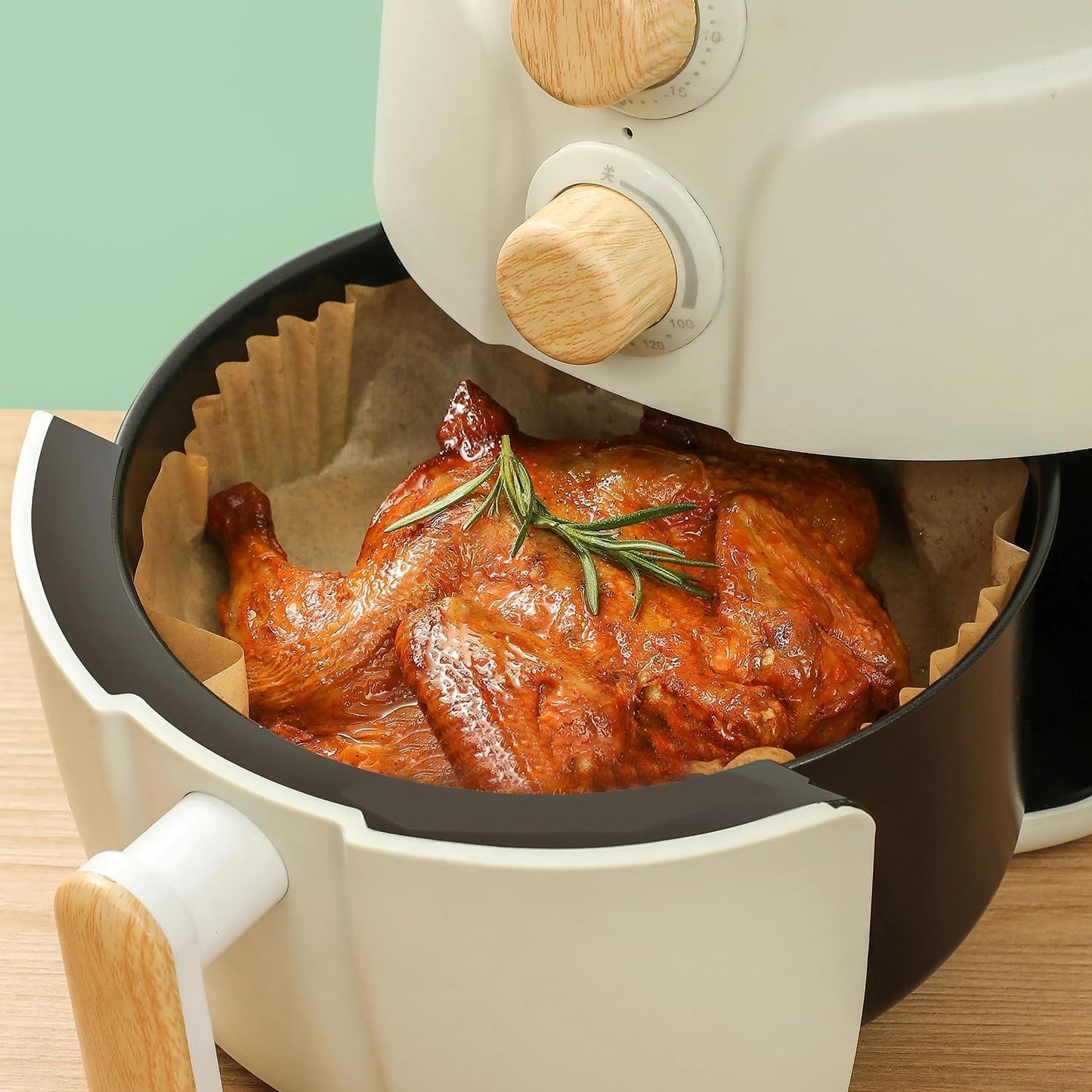 Skiennix Air Fryer Liners - 100 Pcs Non-Stick Parchment Paper for 6.3-Inch Round Air Fryers | Food Grade Accessories