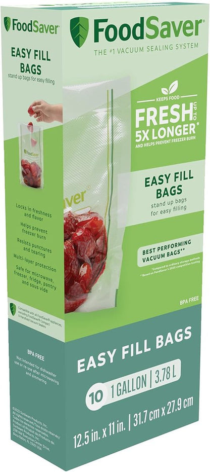 FoodSaver Vacuum Sealer Bags - Custom Fit Airtight Food Storage & Sous Vide | 11" x 16' & 1-Gallon, 10 Count, Clear