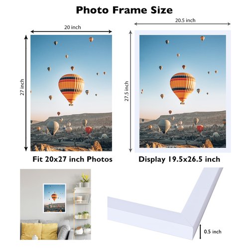 JCJMY 20x27 Picture Frame White for Puzzles Poster Photo Picture, Horizontal and Vertical Formats for Wall Hanging, 20 x 27 Wall Gallery Poster Photo Puzzles Frame for 20 by 27 Photos Posters,White