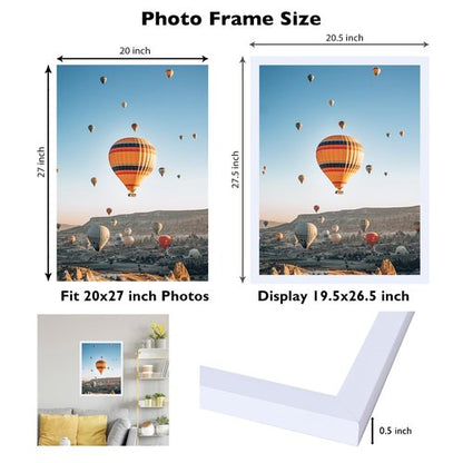 JCJMY 20x27 Picture Frame White for Puzzles Poster Photo Picture, Horizontal and Vertical Formats for Wall Hanging, 20 x 27 Wall Gallery Poster Photo Puzzles Frame for 20 by 27 Photos Posters,White