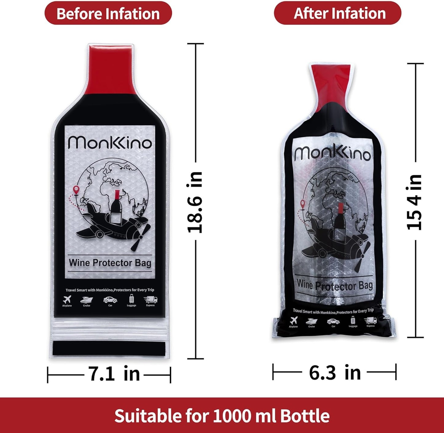 Wine Bags for Travel, 3 PACK Leakproof Wine Bottle Bags, (All-Around Protection) Reusable Wine Bottle Travel Protector Bags, Leak-proof Wine Sleeves for Suitcase, Airplane, Durable Bubble Wrap