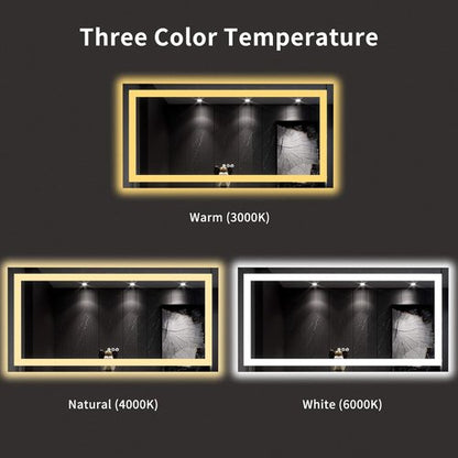LOAAO LED Bathroom Mirror - 60x30 Inch, Dimmable & Anti-Fog, Backlit & Front Lit, Tempered Glass