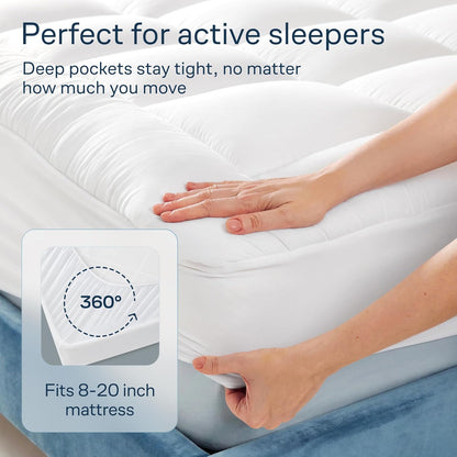 Skiennix Cloud-Like Twin Mattress Topper - 100% Cotton Cooling Mattress Pad for Full Body Support - White