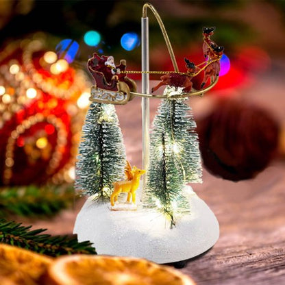 Innodept12 Christmas Snow Village Animated Santa Sleigh Figurine - Musical Lights & Colorful Decor