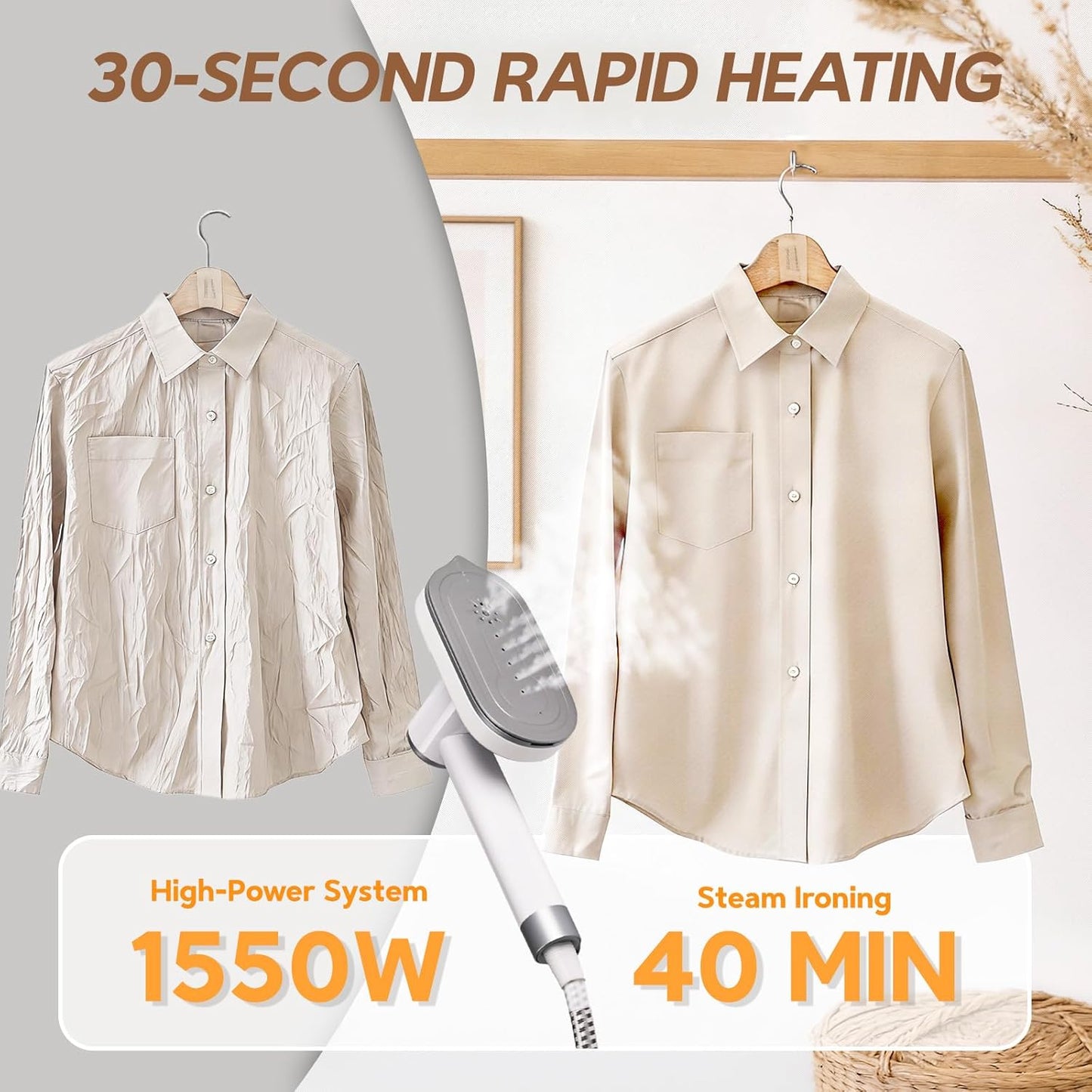 Skiennix 2 In 1 Clothes Steamer - 1550W Powerful Portable Wrinkle Remover | 1100ml Tank, Fast Heat-Up, White