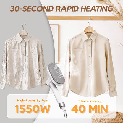 Skiennix 2 In 1 Clothes Steamer - 1550W Powerful Portable Wrinkle Remover | 1100ml Tank, Fast Heat-Up, White
