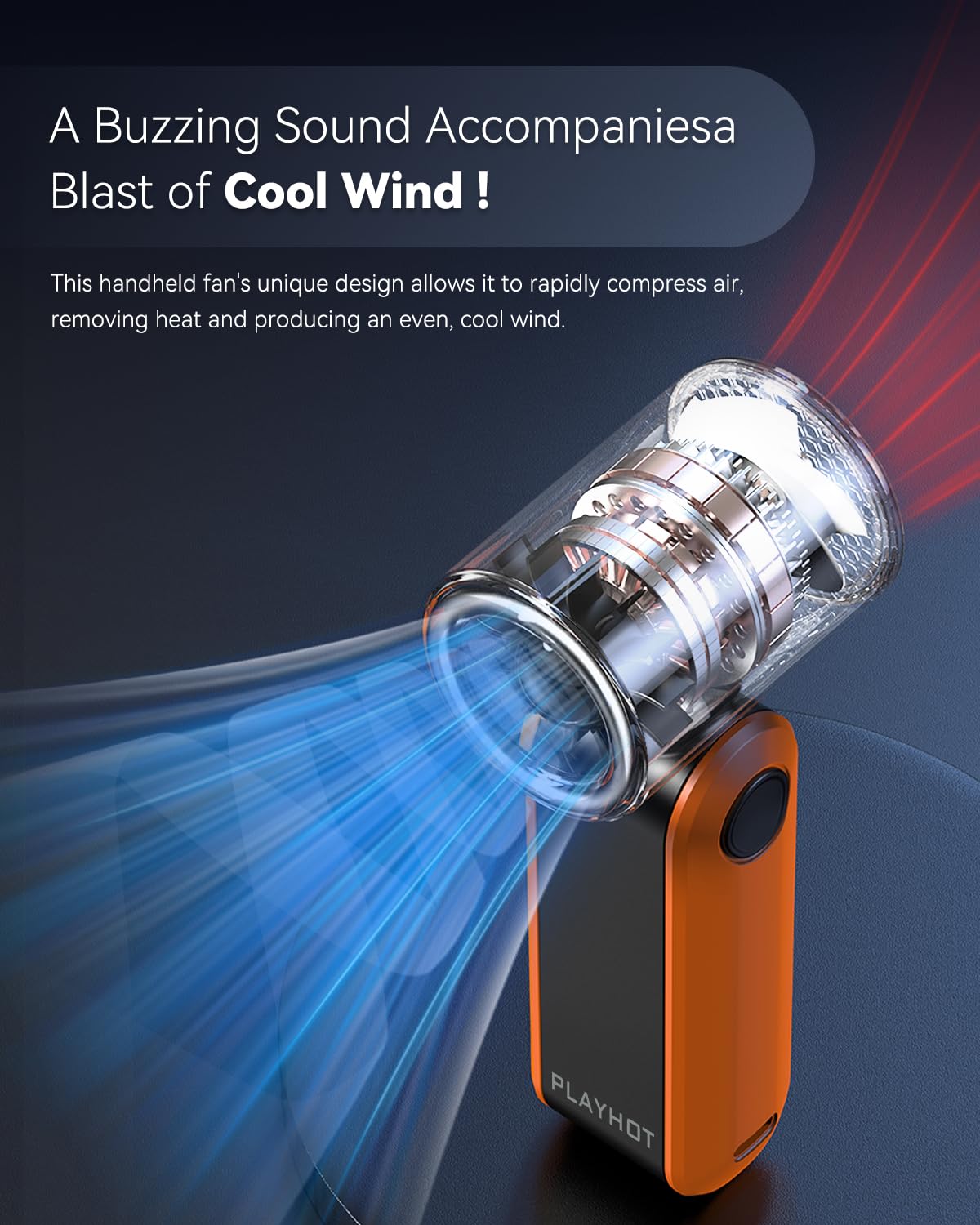 PlayHot Portable Mini Fan, 4oz Lightweight 5-Speed Mini Handheld Fan, 3000mAh Rechargeable Portable Fans Up to 10 Hours, Hand Size Travel Fans for Outdoor Activities, Travel, Beach(Orange)