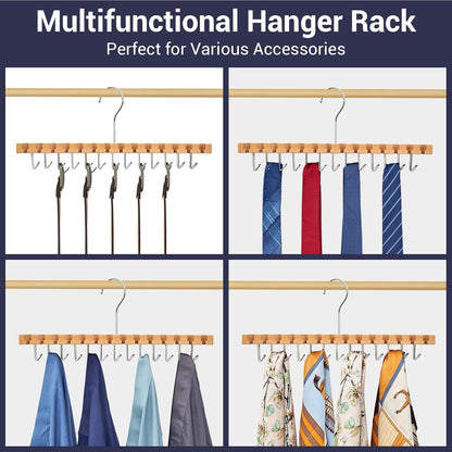 Ohuhu Belt Hanger Organizer - 2-in-1 Wall Mount with 14 Slots & 13 Hooks | 360° Rotating Wooden Storage for Belts, Ties & Scarves