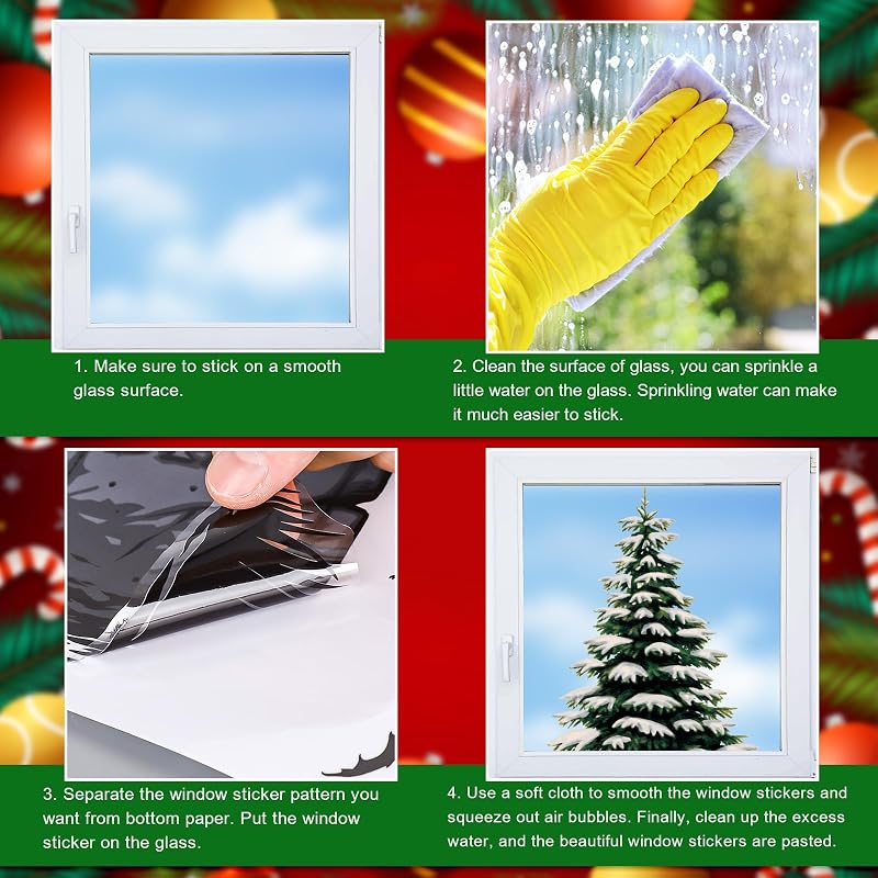 Vintage Christmas Window Cling 9 Sheets - Reusable Snow Tree Forest Decals for Home Office Classroom