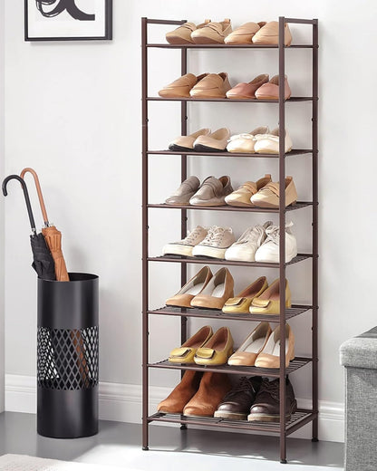 SONGMICS Narrow Shoe Rack - Sturdy 8-Tier Metal Organizer for Small Spaces | Bronze, 12"D x 17.6"W x 50.6"H
