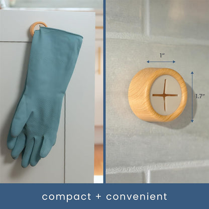 S&T INC. Round Adhesive Towel Hooks - Durable Plastic & Bamboo Design | 4 Pack for Kitchen Use