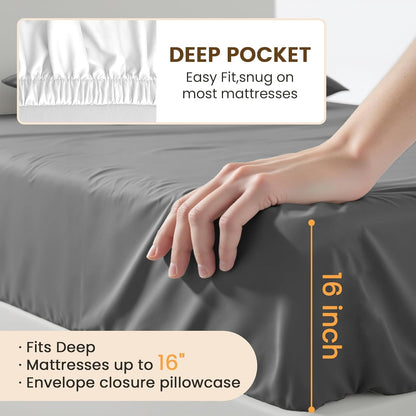 Regine Switzerland Queen Size 4-Piece Sheet Set - Comfy, Breathable & Cooling Bed Sheets - Dark Grey