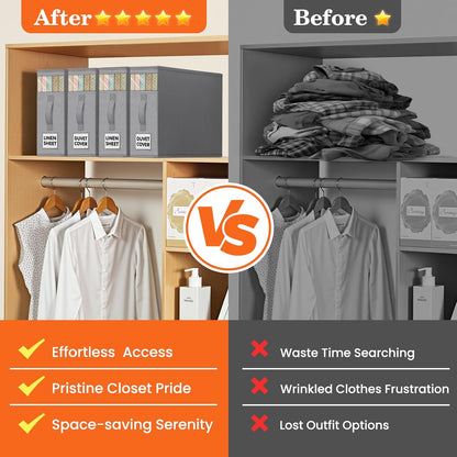 WOWBOX Sheet Organizers - Under Bed Storage with Label Cards & Clear Window | 6 Pack, Gray