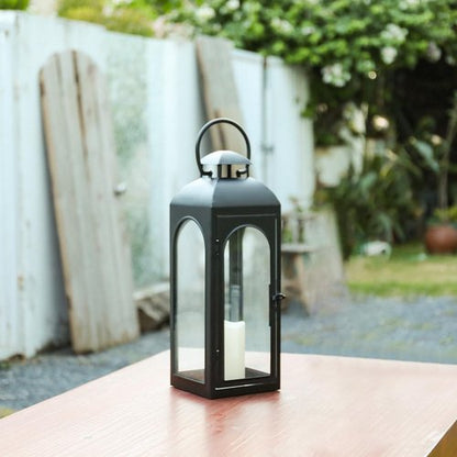 20 Inches Metal and Stainless Steel Glass Decorative Lantern with Electronic Wax Effect - Indoor/Outdoor Decorative Lighting, Handcrafted Aesthetic, Perfect for Home, Parties, and Holiday Decor