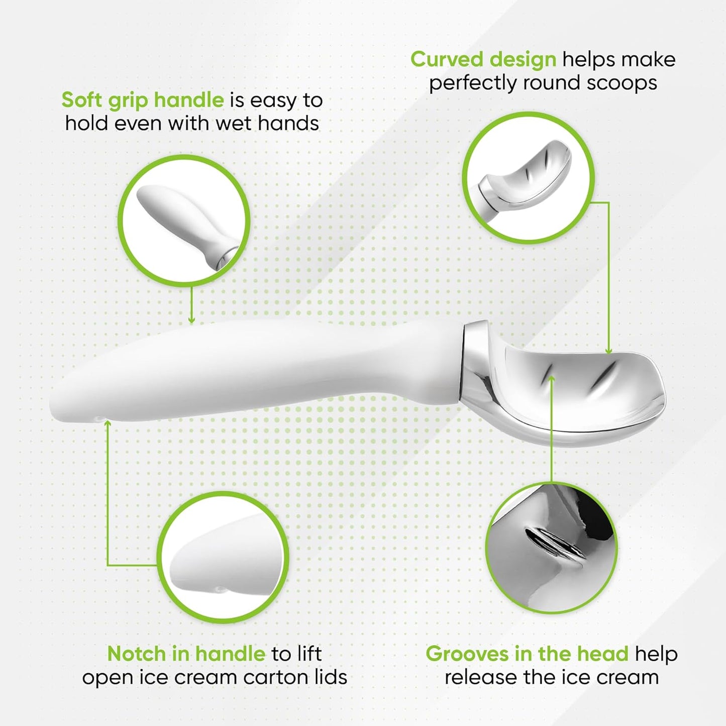 Spring Chef Ice Cream Scoop - Heavy Duty Metal Scooper with Comfortable Handle | Dishwasher Safe Tool for Gelato, Sorbet, and More