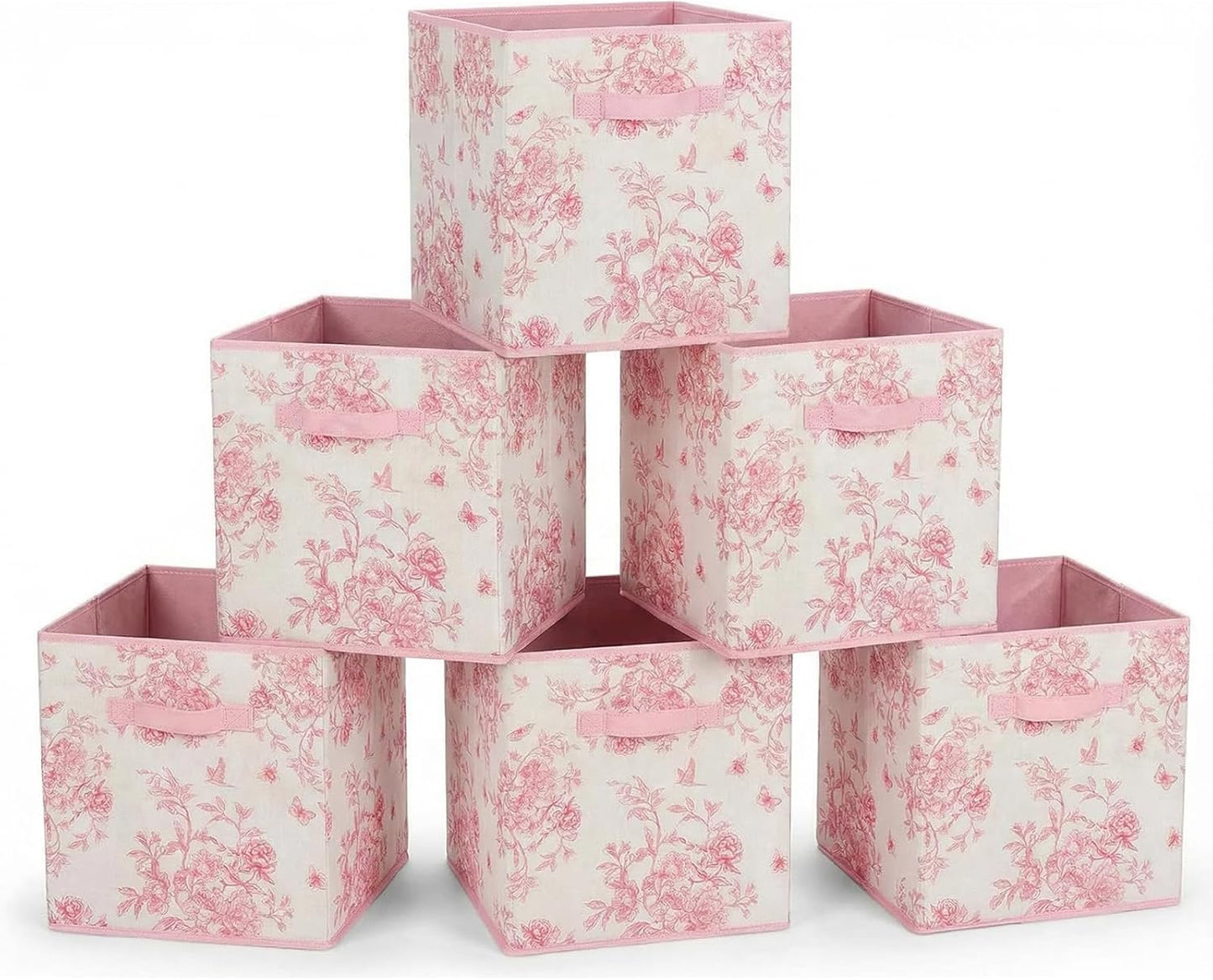 Skiennix Pink Floral Cube Storage Bins - 12.5 Inch Collapsible Organizer Baskets for Home & Office
