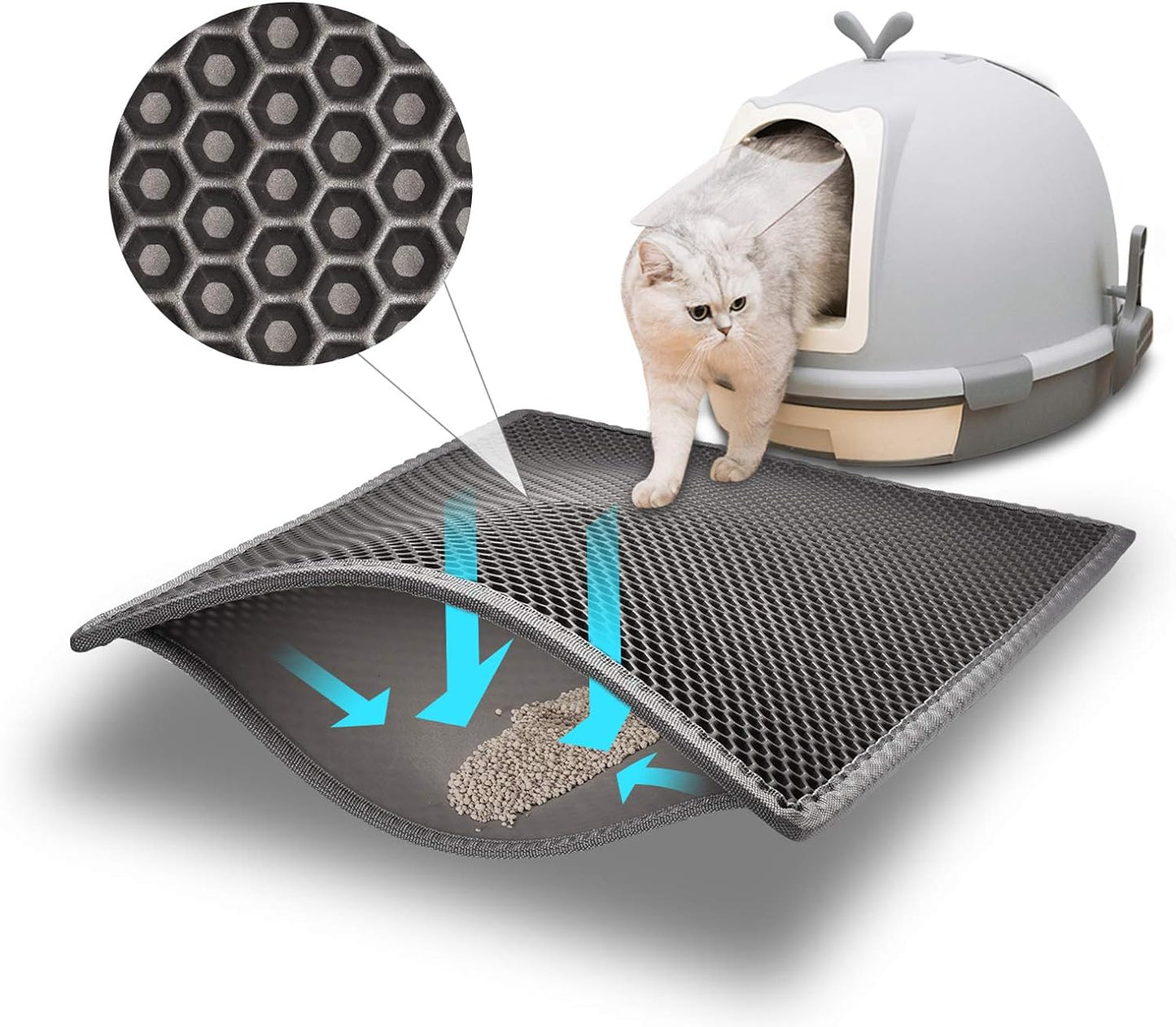 Pieviev Cat Litter Mat - Double Layer Waterproof Urine-Proof Design | Gray, 24x15 Inch