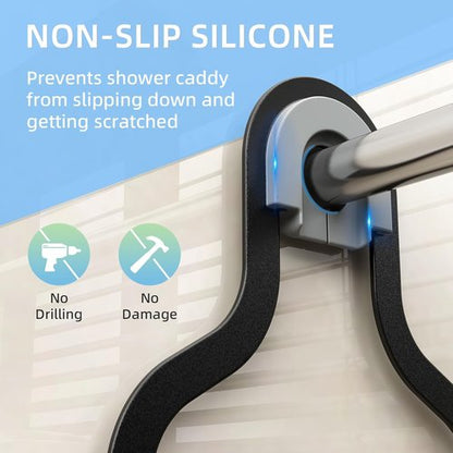 Kadolina Shower Caddy - Over-The-Showerhead Bathroom Organizer with Soap Dish & Hooks | Black