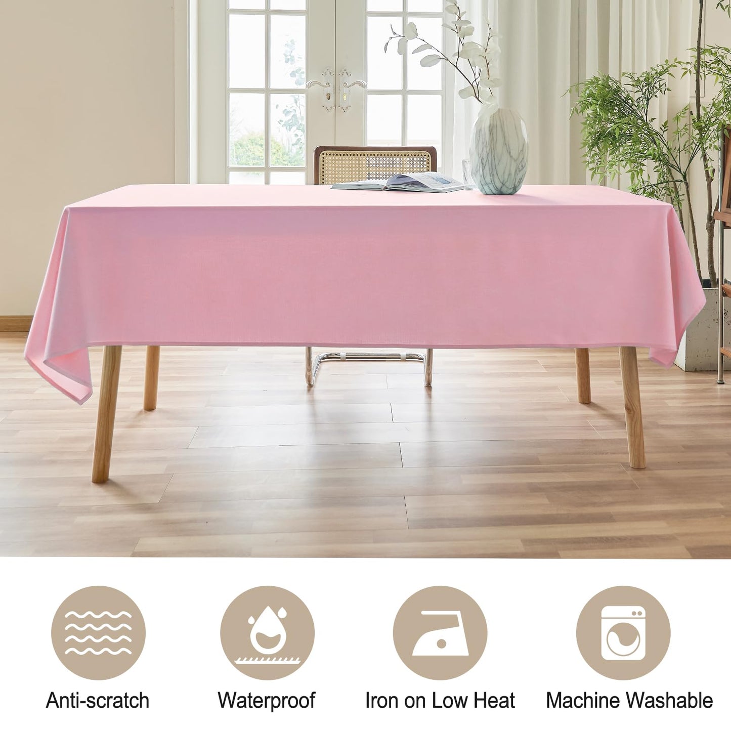 AUSSPVOCT Textured Linen Tablecloth Rectangle 52x70 Water Resistant Spill-Proof Wipeable Pink Table Cloth Wrinkle Free Fabric Dining Table Cover for Birthday Party Farmhouse Wedding Tablecloths