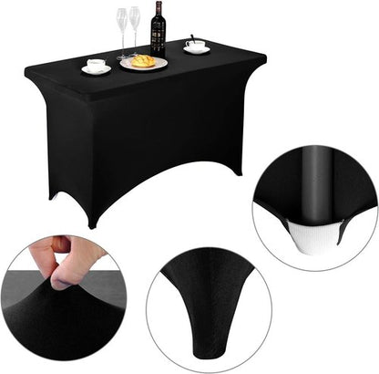 LZY Spandex Fitted Stretch Table Cover - Rectangular Cocktail Tablecloth for 4ft, 6ft, 8ft Tables | Black
