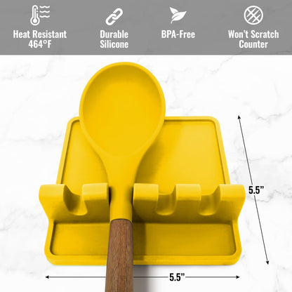 Zulay Kitchen Silicone Utensil Rest with Drip Pad for Multiple Utensils - BPA-Free, Heat-Resistant Spoon Rest & Spoon Holder for Stove Top - Kitchen Utensil Holder for Ladles & Tongs - Yellow