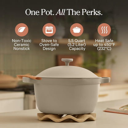 Our Place Perfect Pot - 5.5 Qt Ceramic Cookware with Lid & Spatula | Patented 8-in-1 Nonstick, PFAS-Free, Oven-Safe Up to 450°F