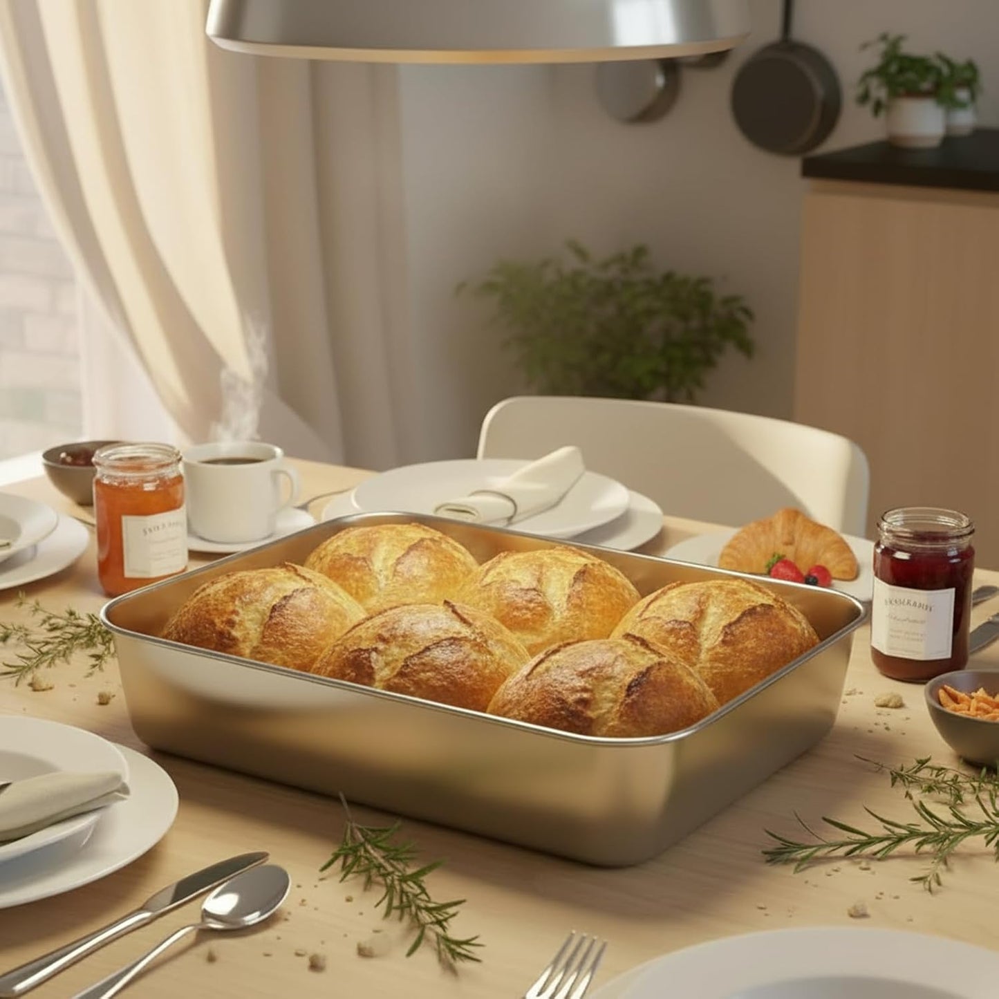 Stainless Steel Baking Pan Set by [Brand Name] - 2 Pack Rectangular Cake & Roasting Pans | Oven & Dishwasher Safe, 9.84 x 7.87 x 2 Inch
