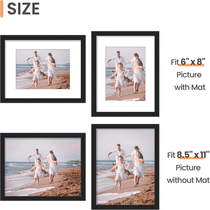 Upsimples 8.5x11 Picture Frame Set of 5 - Versatile Black Frames for 6x8 or 8.5x11 Photos