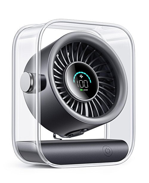 DIGIX USB Rechargeable Desk Fan, Small Portable Table Fan with 100 Speeds Turbo Airflow, 90° Tilt Quiet Desktop Fan for Bedroom with LED Display, Personal Cooling Fan for Travel Office Camping, Black