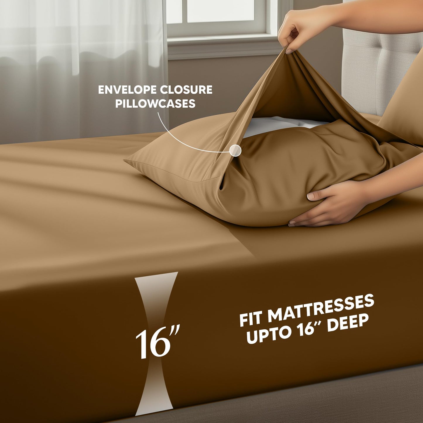 Utopia Bedding King Size Sheet Set – 4 Piece Bed Sheets, Soft and Breathable Microfiber, Includes 1 Fitted Sheet, 1 Flat Sheet and 2 Pillowcases – Oeko Tex (Mocha)