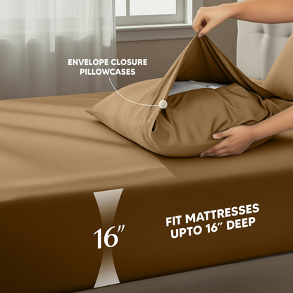 Utopia Bedding King Size Sheet Set – 4 Piece Bed Sheets, Soft and Breathable Microfiber, Includes 1 Fitted Sheet, 1 Flat Sheet and 2 Pillowcases – Oeko Tex (Mocha)