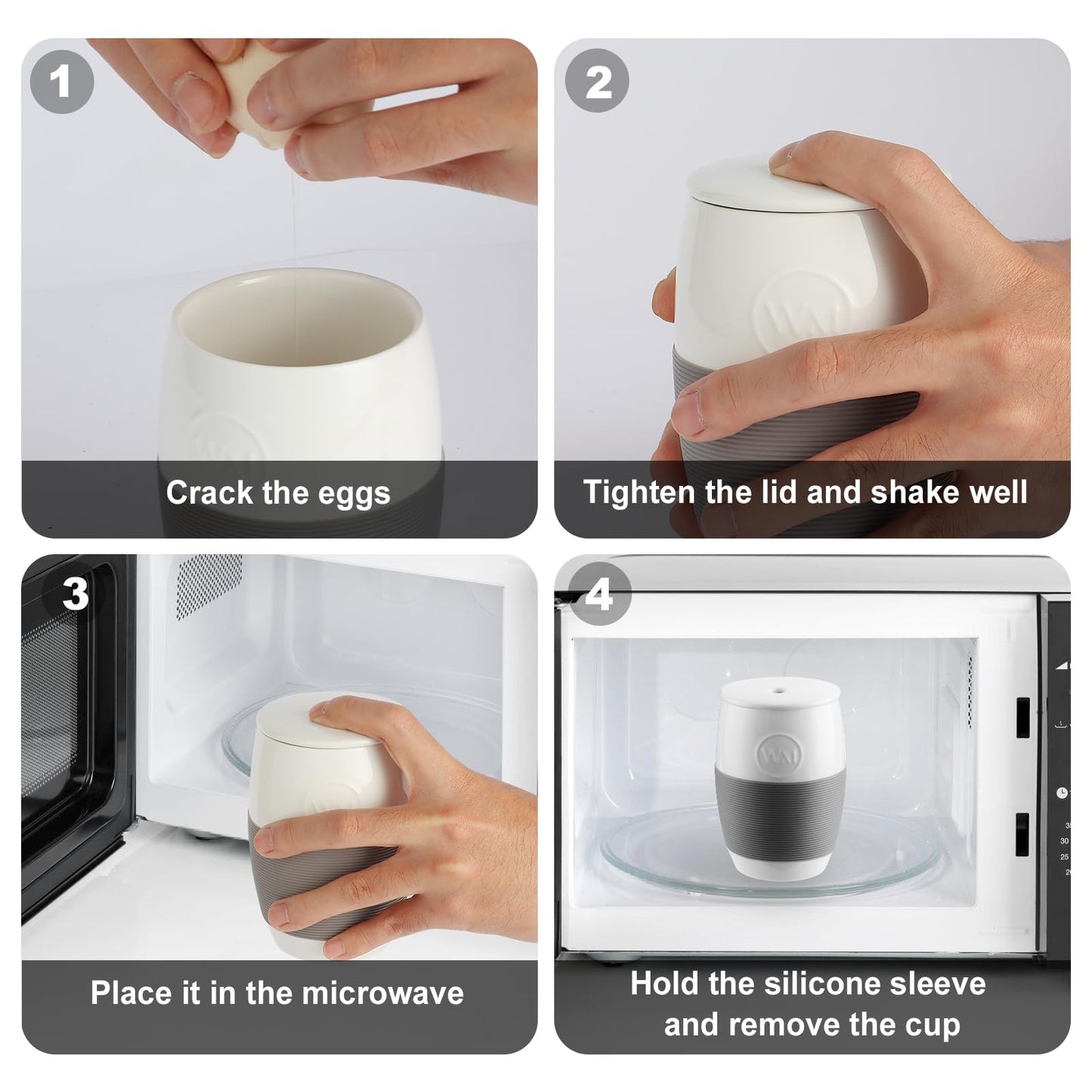 Non-Stick Ceramic Egg Cooker,Quick Scrambled Egg Maker with Silicone Sleeve for Easy Grip and Heat Protection, Holds Up to 4 Eggs for Mug Cakes, Muffins, and Omelets
