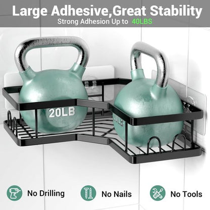 AKTECKE Corner Shower Caddy - Stainless Steel Adhesive Bathroom Organizer | 3-Pack Rustproof Rack