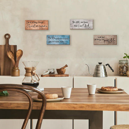 ZONWUTHY Rustic Wooden Bible Verses Wall Decor - 4-Piece Christian Signs for Home | Motivational Prayer Art (10x4)